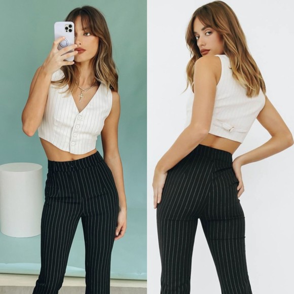 Verge Girl Tops - Verge Girl Pinstripe Crop Top Vest Suit Separate